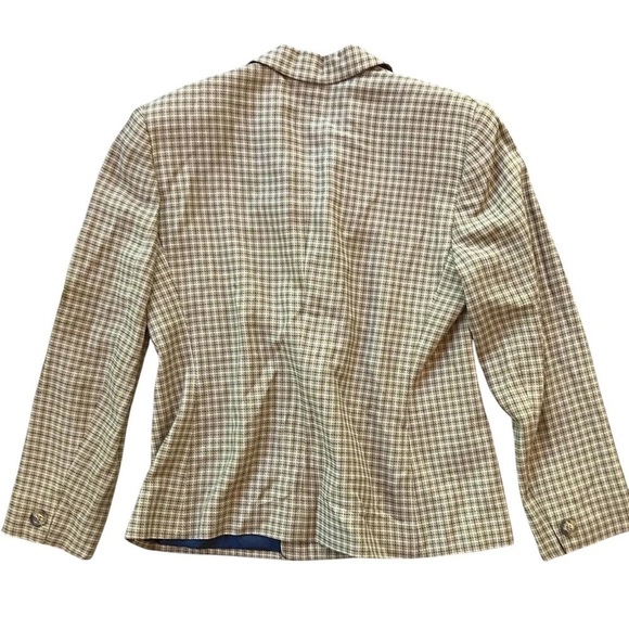 Vtg Jones New York Plaid Buttoned Blazer Jacket Career Tan Brown Size Petite 8 - Picture 2 of 6
